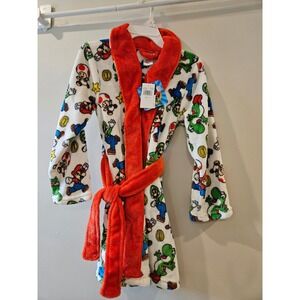 Nintendo Super Mario Boys Fleece Bathrobe White Red Luigi Yoshi Size 10 K289178M